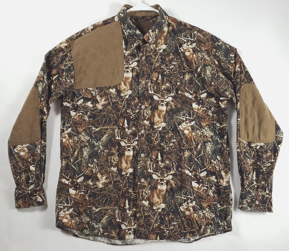 Clearwater Shooting Shirt Mens XL Brown Tan Buck Deer Print Camo Long Sleeve